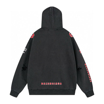 Balenciaga Men's Sponsor Logos Large Zip-up Hoodie in Black Faded