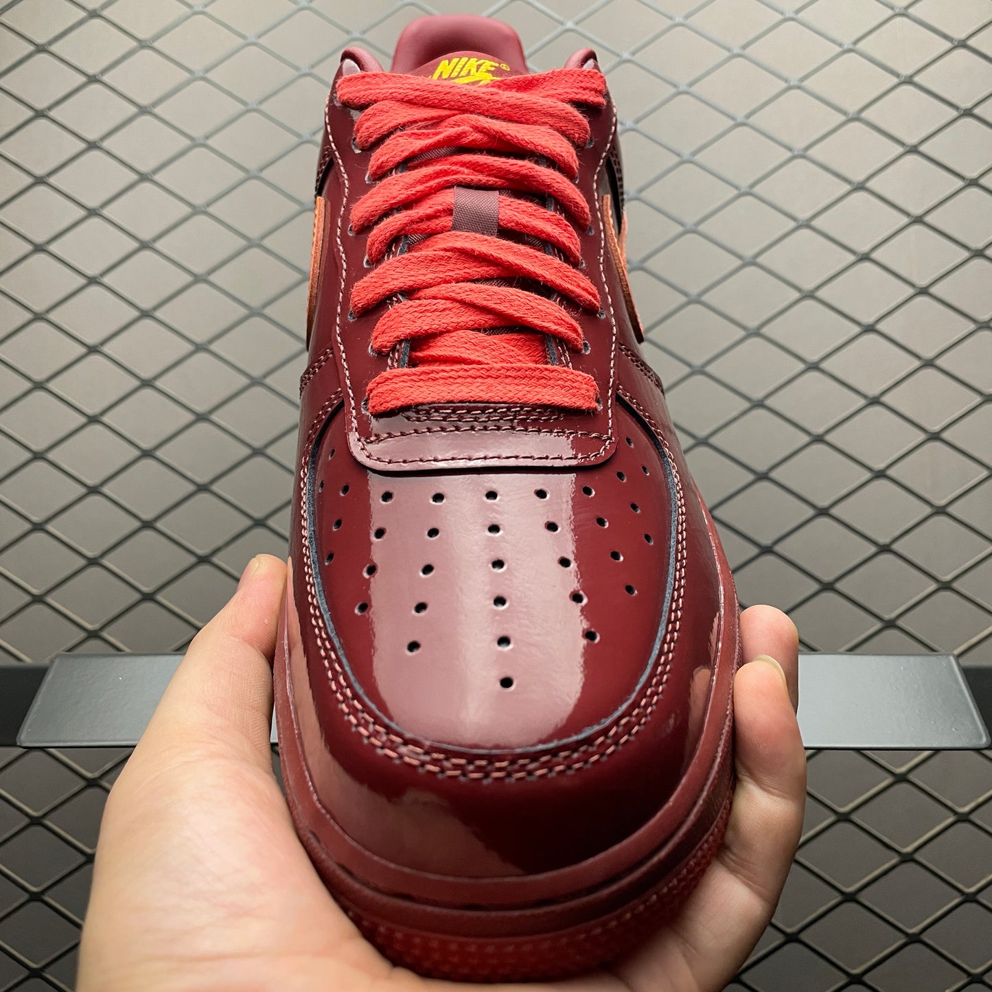 Nike Air Force 1 Low Patent Leather "Dark Team Red/Safety Orange"