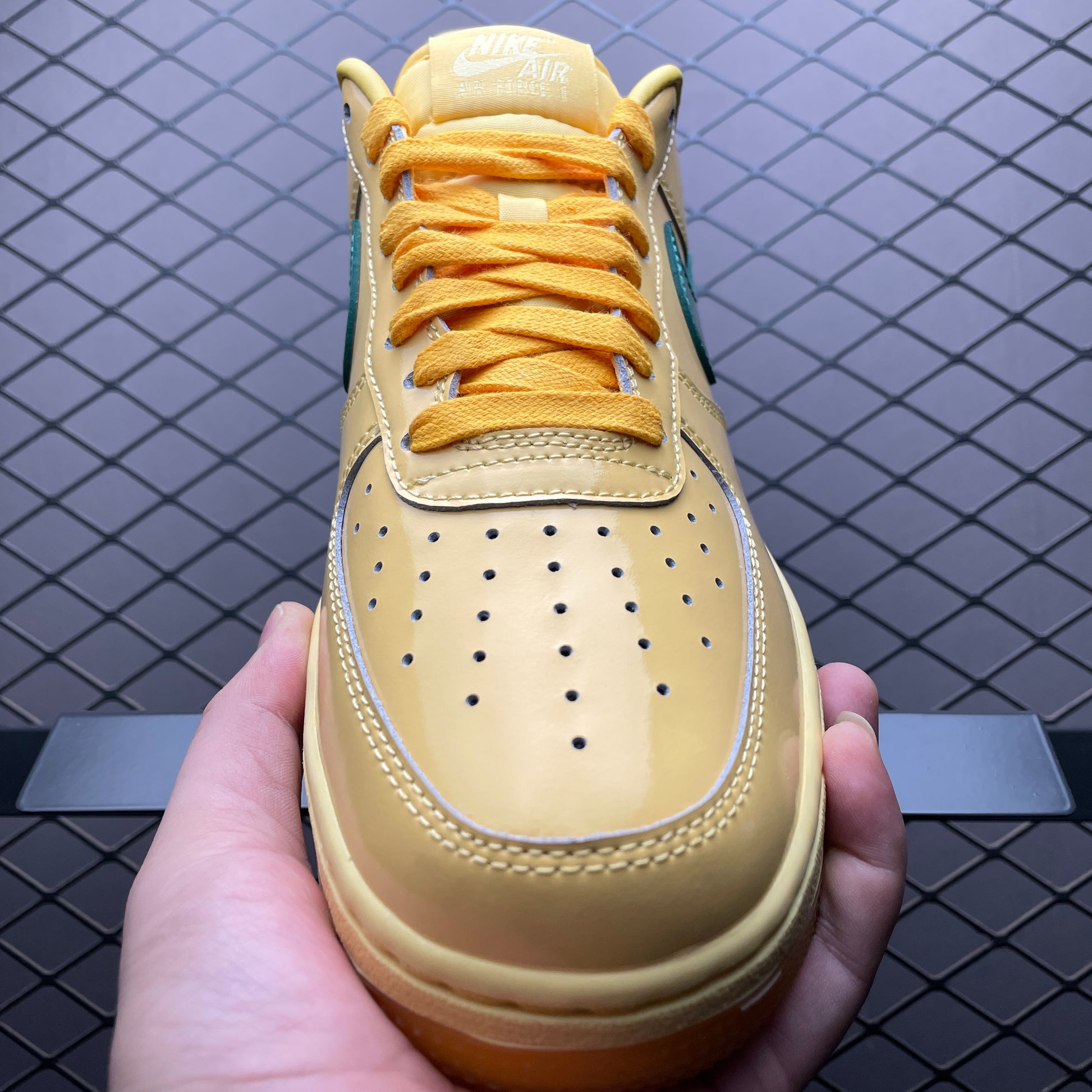 Nike Air Force 1 Low Patent Leather "Topaz Gold/Light Laser Orange"