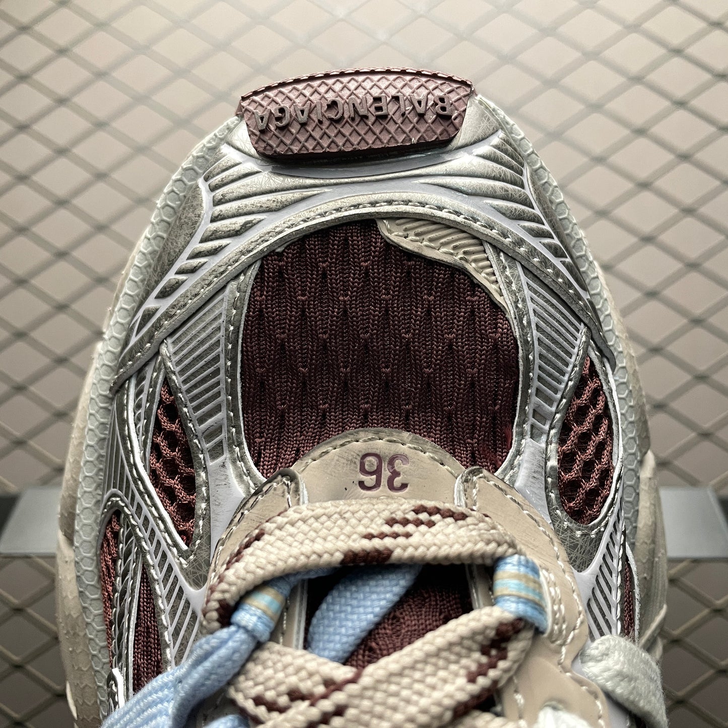 BALENCIAGA Women's 3XL Interlace Sneaker "Brown/Beige/Blue"
