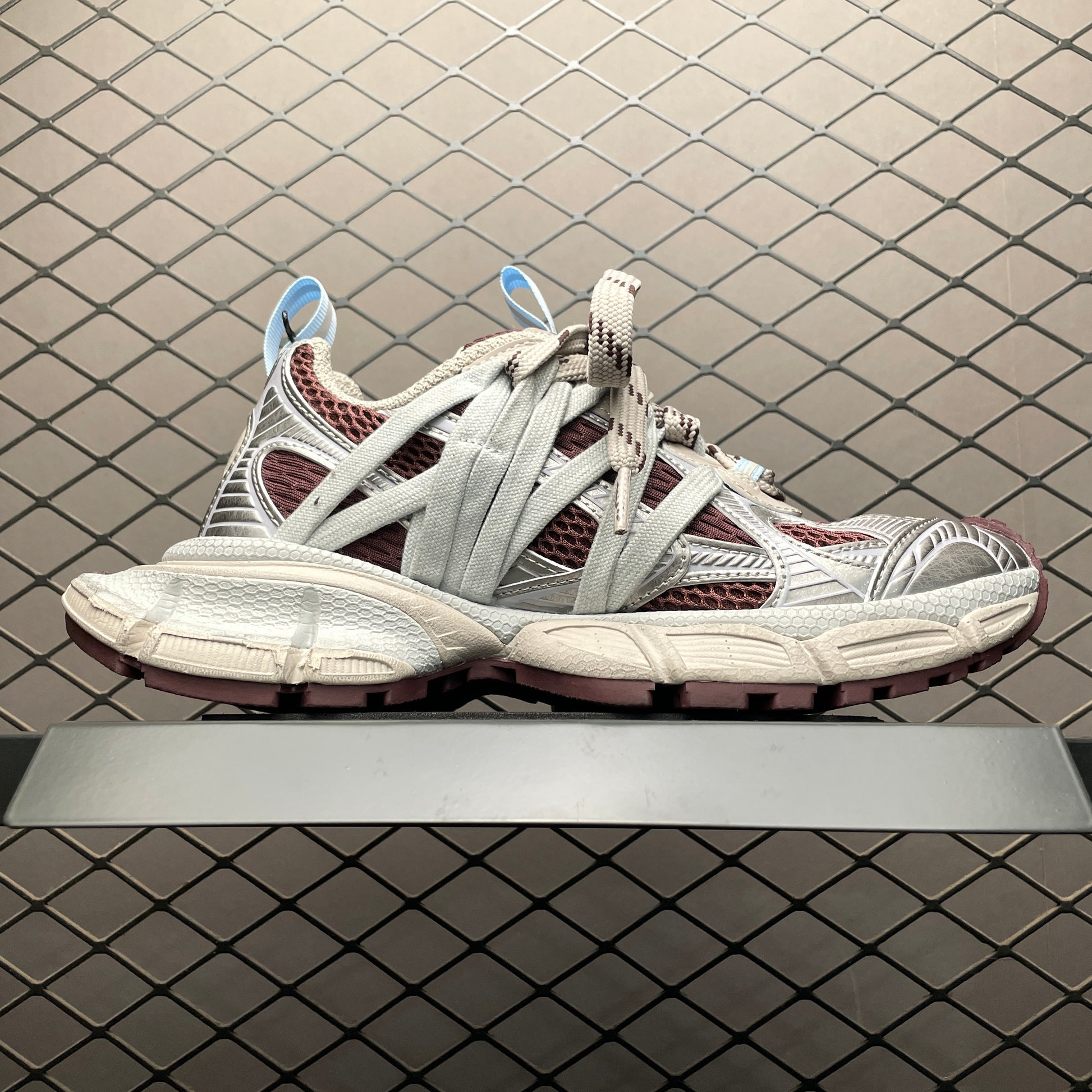 BALENCIAGA Women's 3XL Interlace Sneaker "Brown/Beige/Blue"