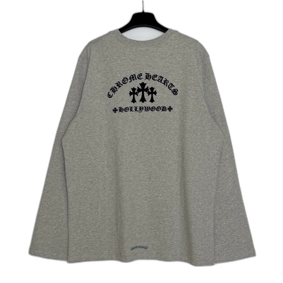 Chrome Hearts Flocked Print Cross Long-Sleeve T-Shirt