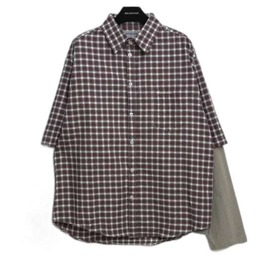BALENCIAGA Design Sleeve Shirt "Red/Navy"