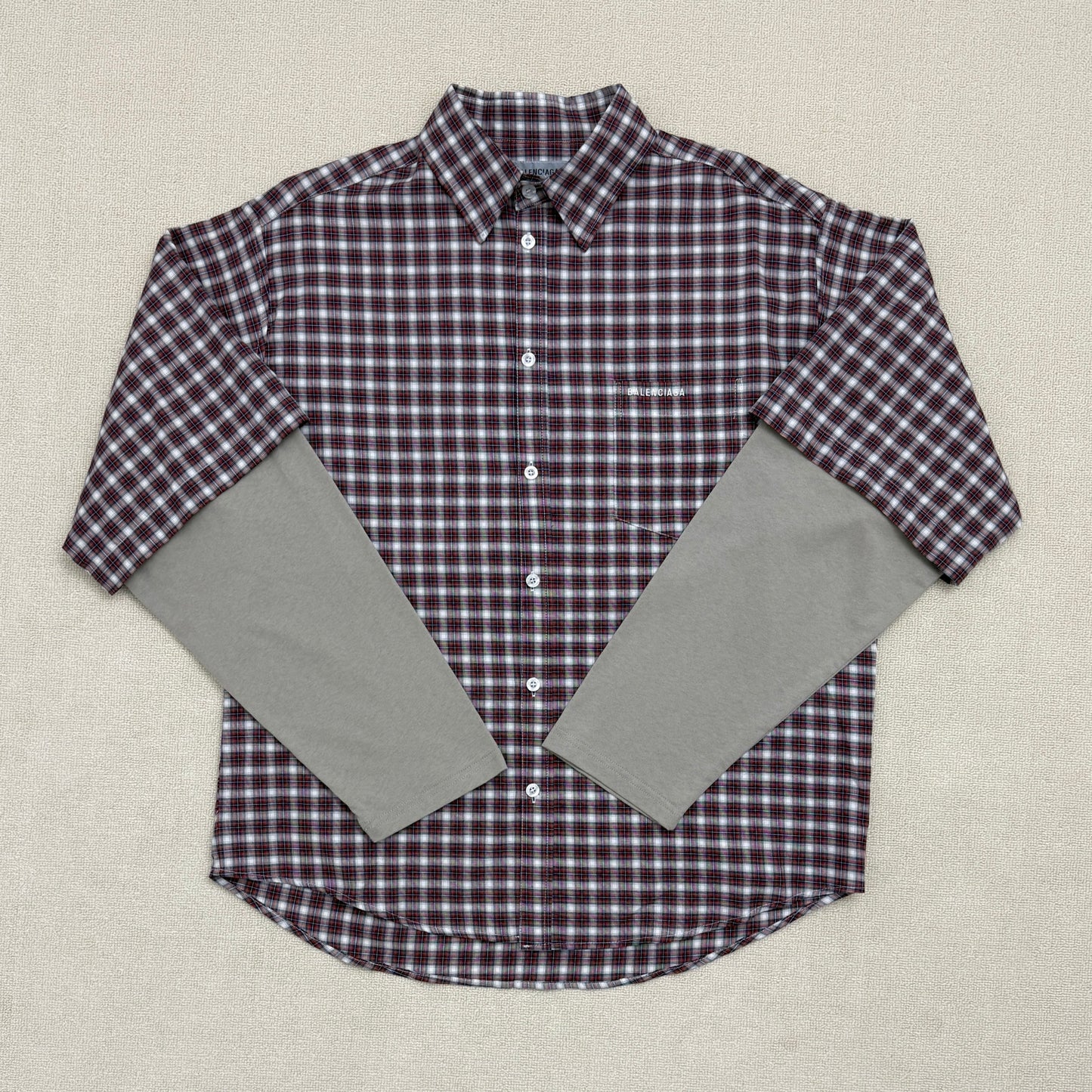 BALENCIAGA Design Sleeve Shirt "Red/Navy"