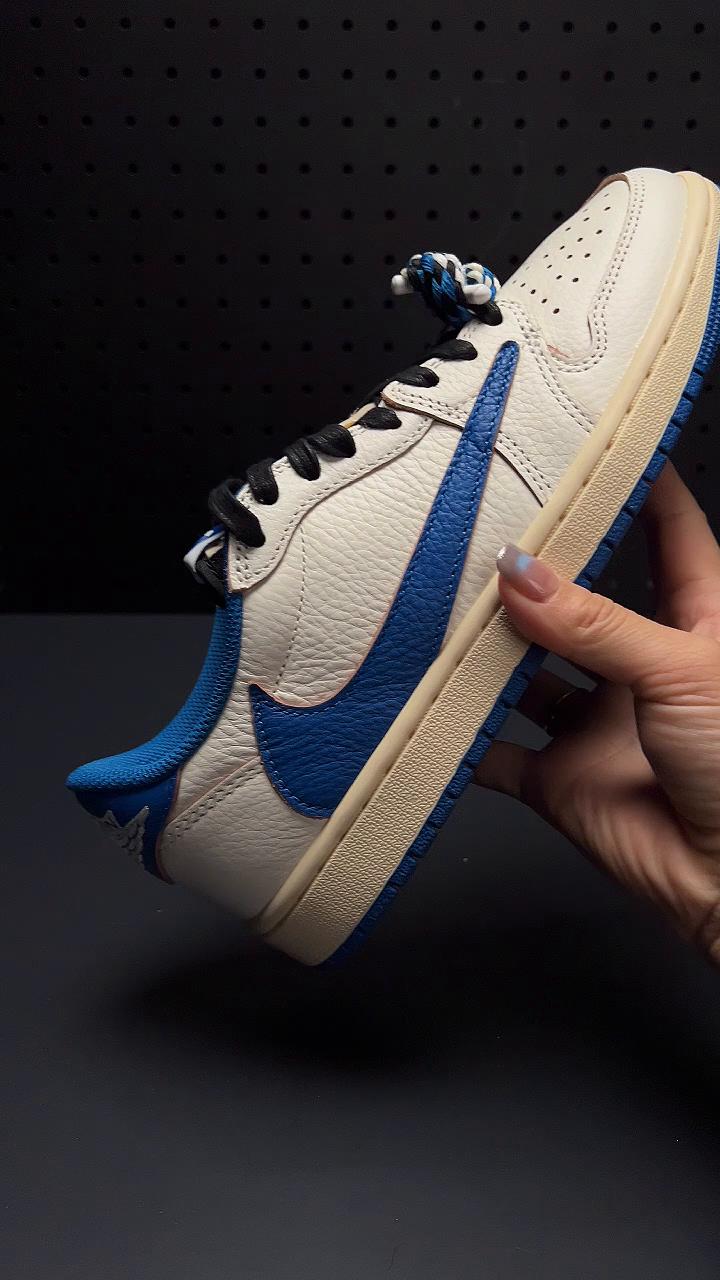 【LJR】Travis Scott × Fragment × Nike Air Jordan 1 Low OG "Sail/Military Blue" LJR