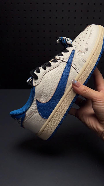 【LJR】Travis Scott × Fragment × Nike Air Jordan 1 Low OG "Sail/Military Blue" LJR